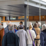 Ensō Village residents all gathering outside the Zendo entranceway